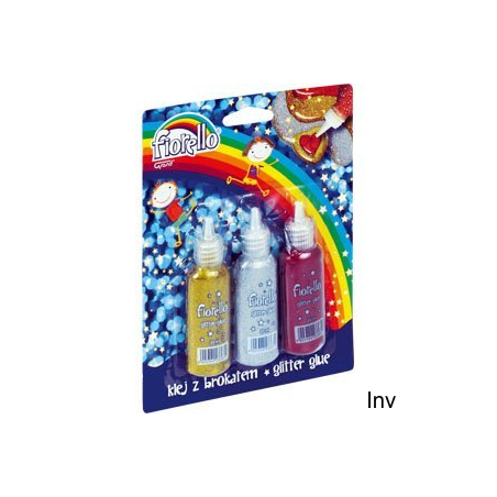Klej brokatowy Fiorello 3 kolory 20 ml dekoracyjny bezbarwny w płynie