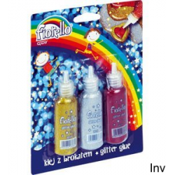 Klej brokatowy Fiorello 3 kolory 20 ml dekoracyjny bezbarwny w płynie