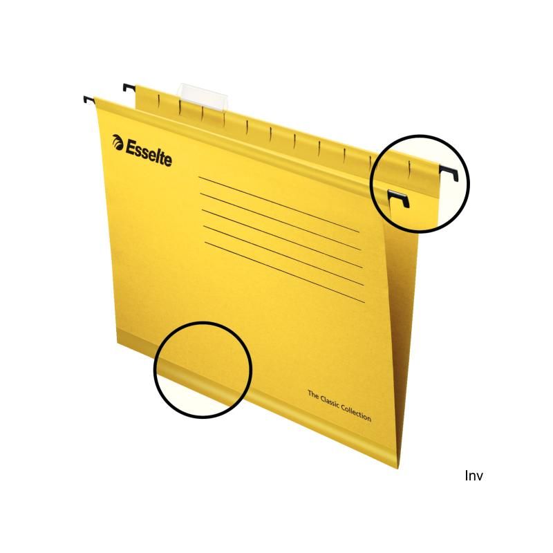 Teczki zawieszane Esselte Classic A4, żółte, 25 sztuk, karton 210 gsm