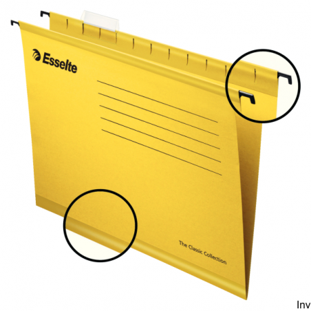 Teczki zawieszane Esselte Classic A4, żółte, 25 sztuk, karton 210 gsm