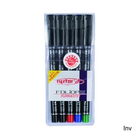 Foliopis permanentny Rystor 5 sztuk w etui (czarny, czerwony, niebieski, zielony)