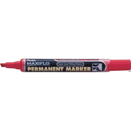Marker permanentny PENTEL MAXIFLO NLF60 czerwony ścięty z tłoczkiem, grubość końcówki 2,0-4,5 mm, długość linii 1100 m