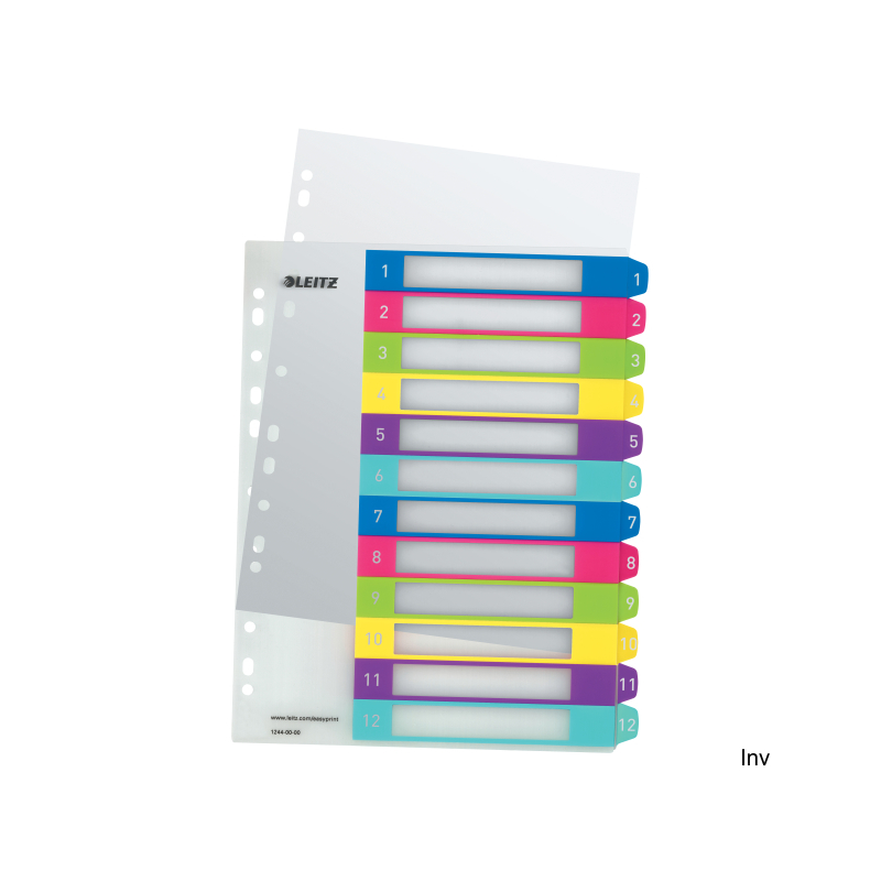 Przekładki plastikowe Leitz WOW 1-12 A4+ do zadruku, transparentne, 0,3 mm, 11 otworów