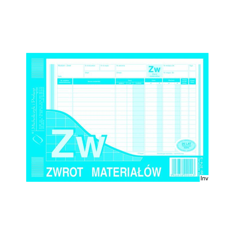 374-3 ZW Zwrot materiałów A5 wilokop.MICHALCZYK I PROKOP