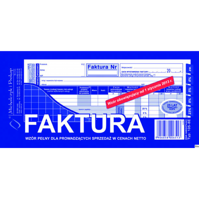 Faktura pełna Michalczyk i Prokop dla sprzedaży netto 1/3 A4
