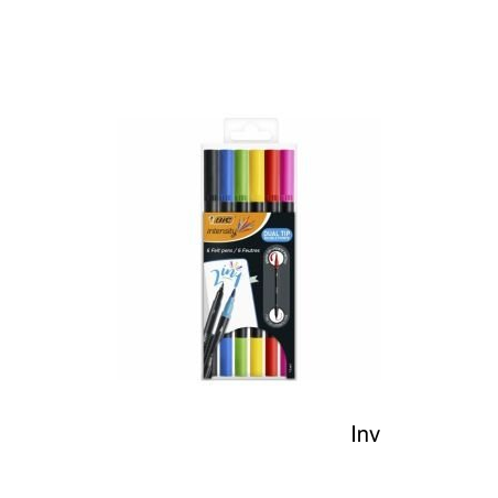 Flamastry dwustronne Bic Intensity Dual Tip 6 sztuk, tusz na bazie wody, odporne na rozmazywanie
