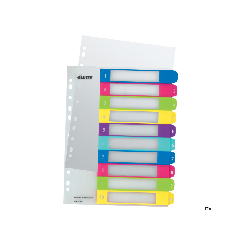 Przekładki plastikowe Leitz WOW 1-10 A4+ do zadruku, przezroczyste, 0,3 mm, 11 otworów