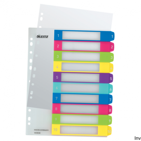 Przekładki plastikowe Leitz WOW 1-10 A4+ do zadruku, przezroczyste, 0,3 mm, 11 otworów