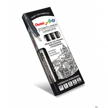 Cienkopis kalibrowany Pentel POINTLINER czarny 5 sztuk do rysowania i szkicowania