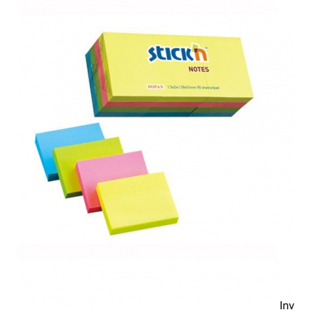 Bloczek samoprzylepny StickN 38x51 mm mix neonowy 12 sztuk x 100 kartek 21532