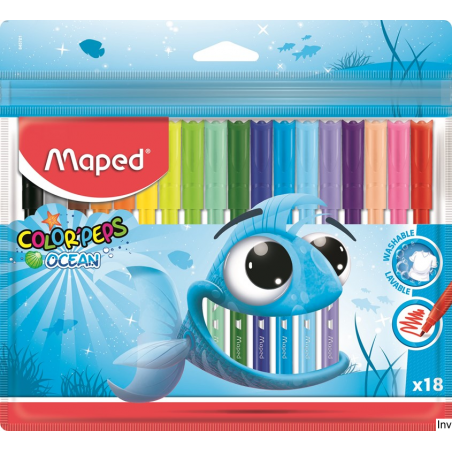Flamastry Maped Color'Peps Ocean 18 kolorów w etui, zmywalne, grubość końcówki 2 mm
