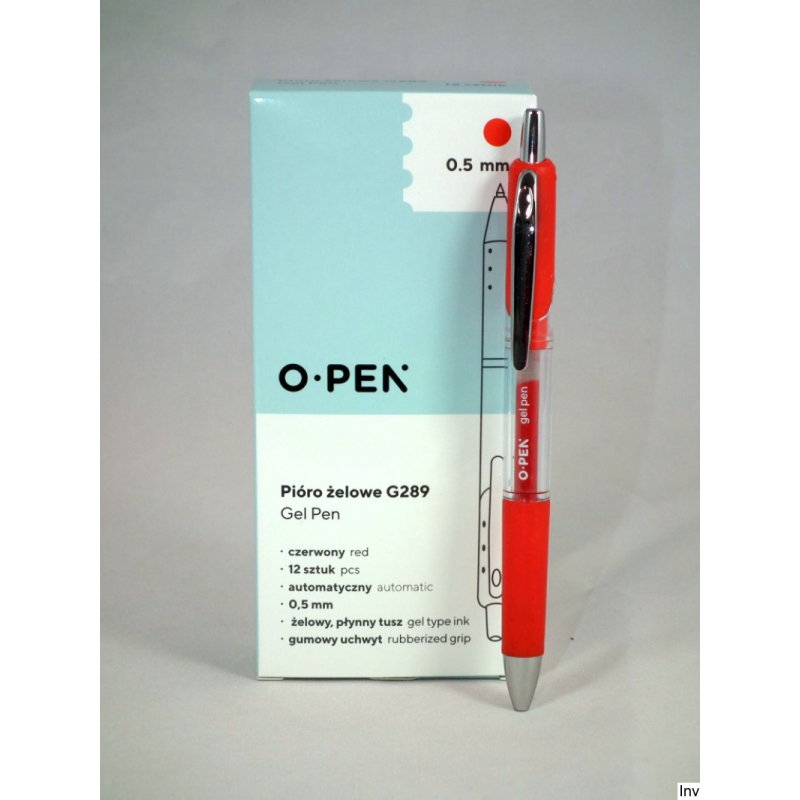 Pióro żelowe Open G289 czerwone 0,5 mm automatyczne z gumowym uchwytem