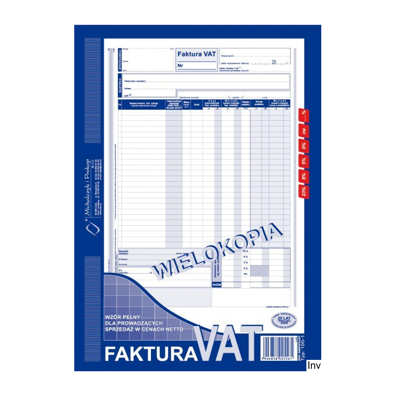 Faktura VAT A4 pełny wzór Michalczyk i Prokop do sprzedaży w cenach netto