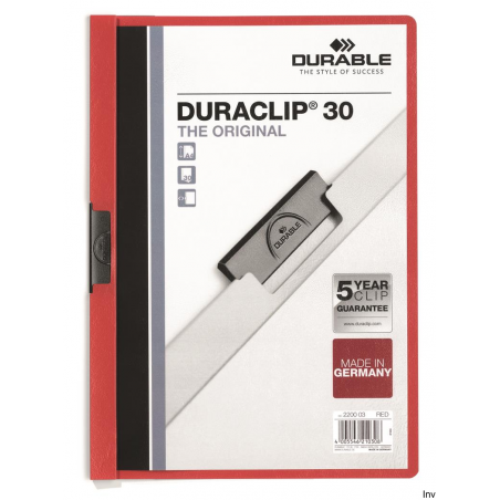 Skoroszyt zaciskowy Durable Duraclip Original 30 czerwony, pojemność do 30 kartek, polipropylen