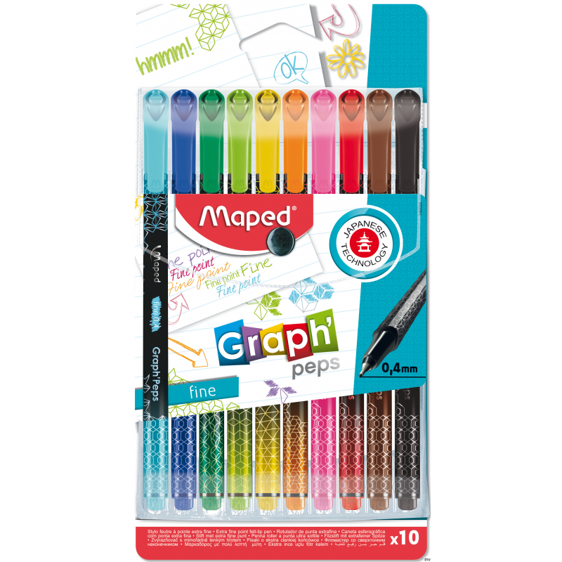 Cienkopis Maped GraphPeps Deco 10 sztuk etui 0,4 mm trójkątny kształt