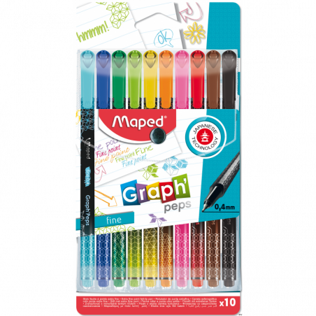 Cienkopis Maped GraphPeps Deco 10 sztuk etui 0,4 mm trójkątny kształt