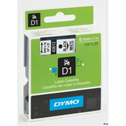 Taśma Dymo D1 6 mm x 7 m czarna/biała do drukarek etykiet