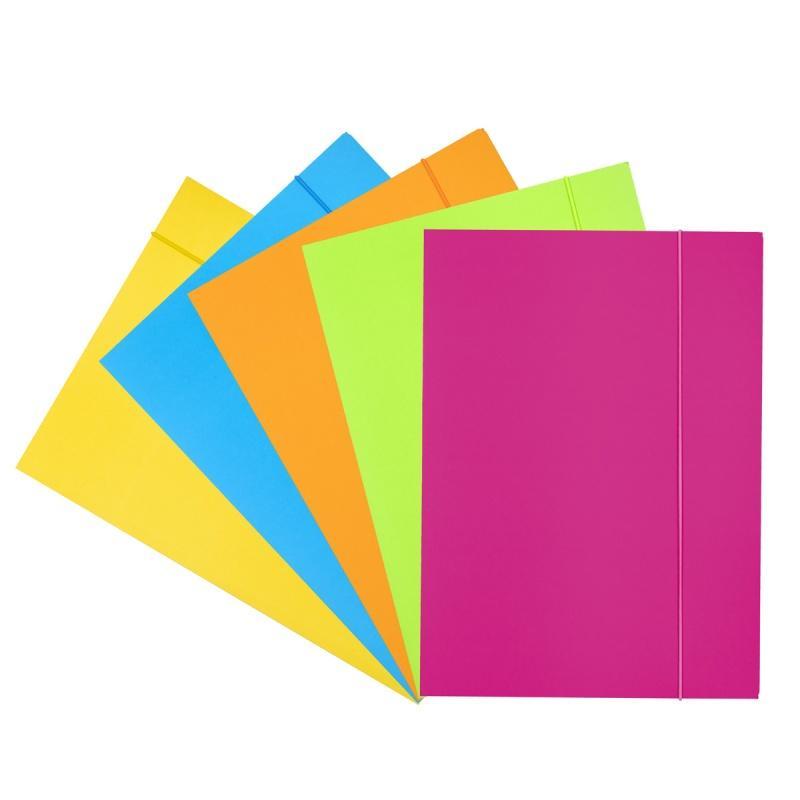 PAKIET Teczka z gumką OFFICE PRODUCTS, Fluo soft touch, karton/lakier, A4, 320gsm, 3-skrz., mix kolorów