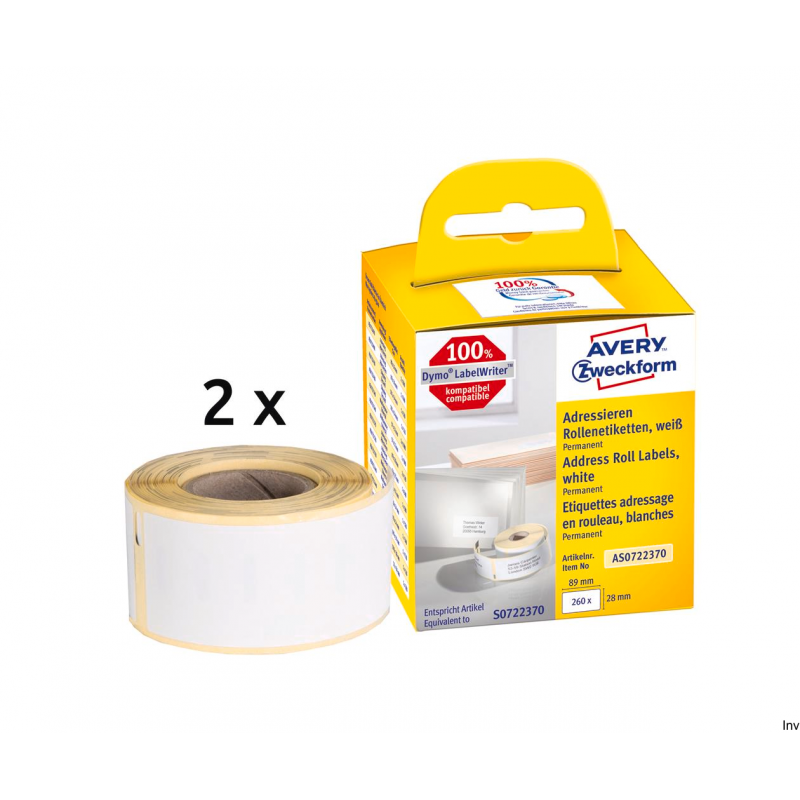 Etykiety adresowe Avery Zweckform 28x89 mm, białe, 260 sztuk w rolce do termodruku