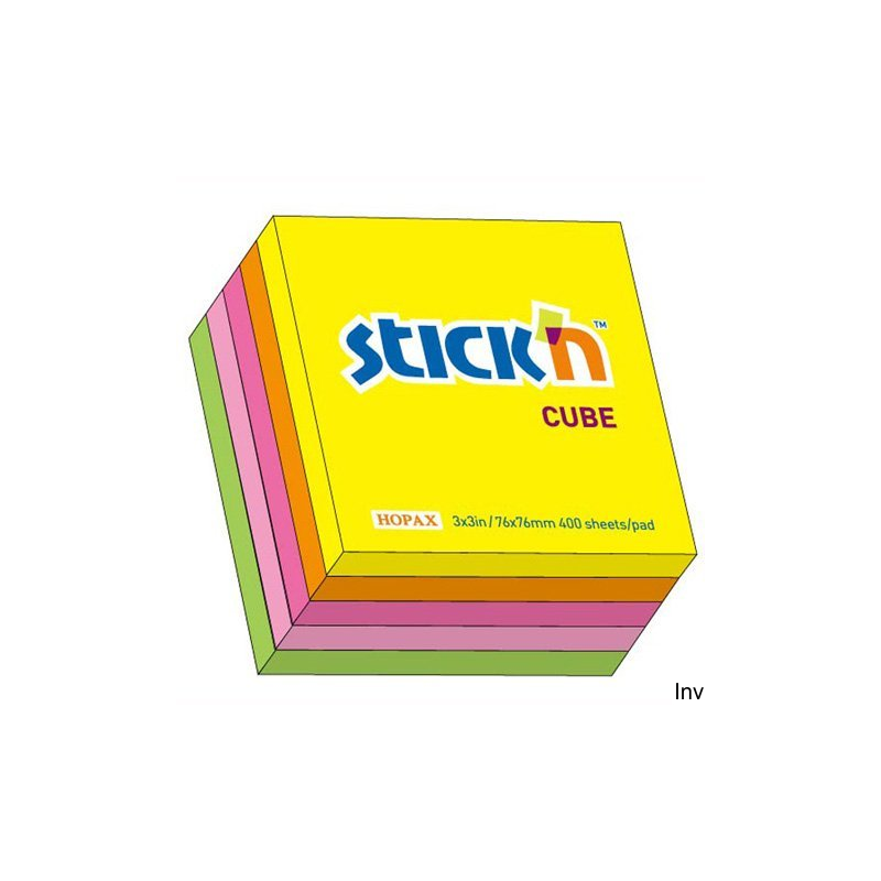 Bloczek samoprzylepny StickN 76x76 mm 400 sztuk mix 5 kolorów neonowych 21012