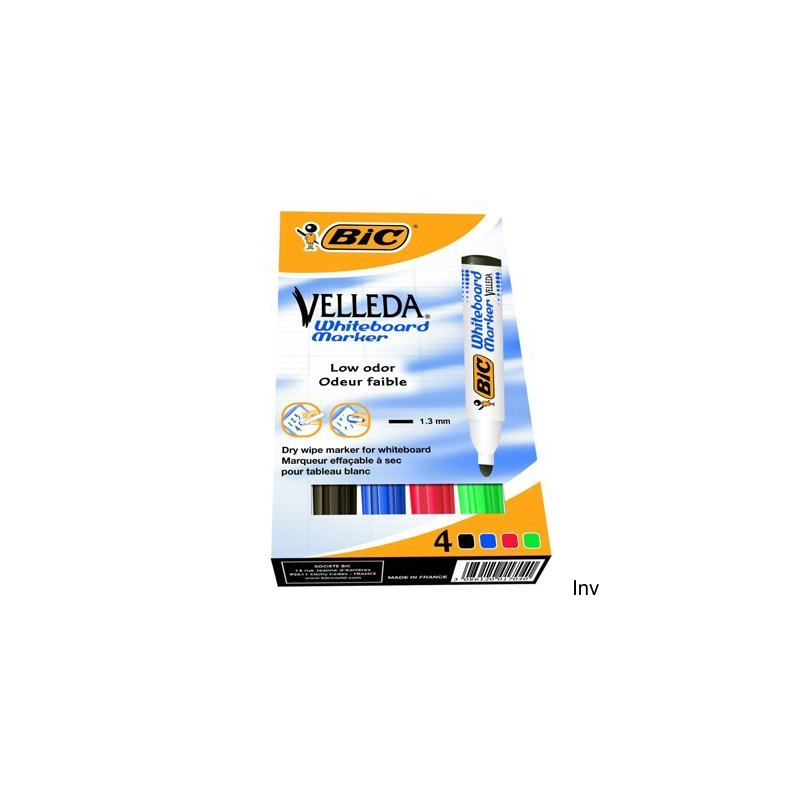 Marker suchościeralny BIC Velleda Ecolutions 1701 mix 4 sztuki, czarny, czerwony, niebieski, zielony