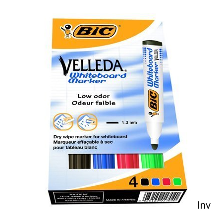 Marker suchościeralny BIC Velleda Ecolutions 1701 mix 4 sztuki, czarny, czerwony, niebieski, zielony