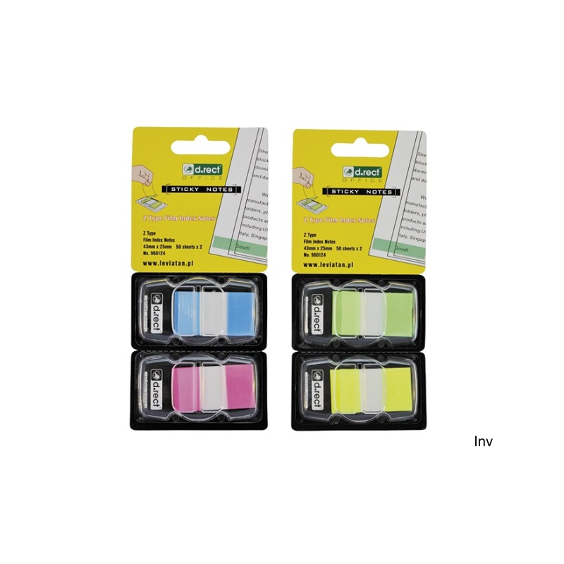Zakładki indeksujące D.Rect PET Z-TYPE 43x25 mm neon zielone/żółte 2x50 sztuk 960124