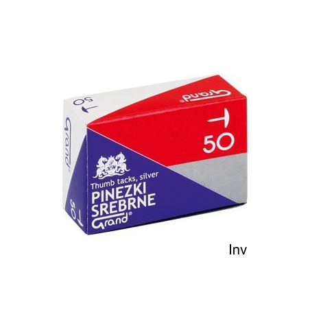 Pinezki srebrne Grand, 50 sztuk w opakowaniu, 10 paczek
