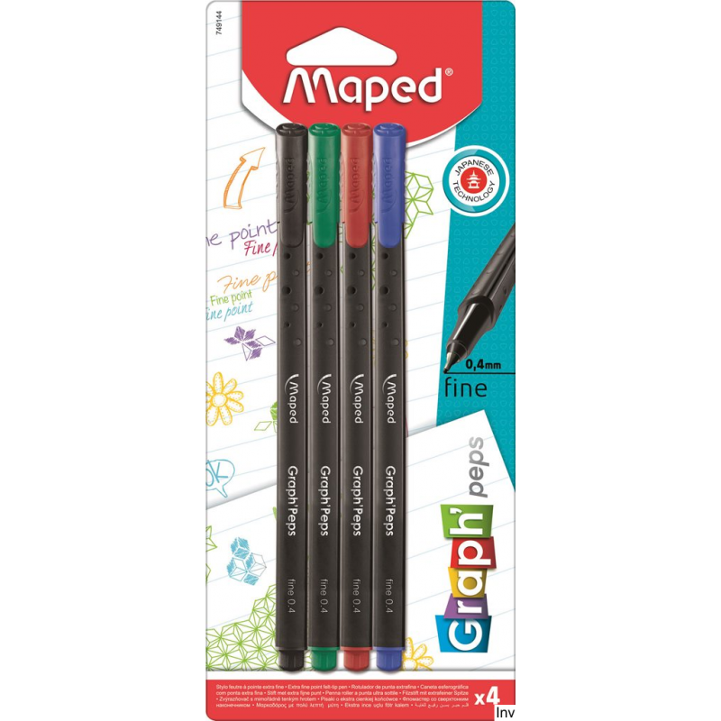 Cienkopisy GraphPeps Maped 0,4 mm 4 sztuki kolory podstawowe (czarny, zielony, czerwony, niebieski)