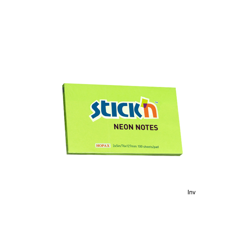 Bloczek samoprzylepny StickN 127x76 mm zielony neon 100 kartek