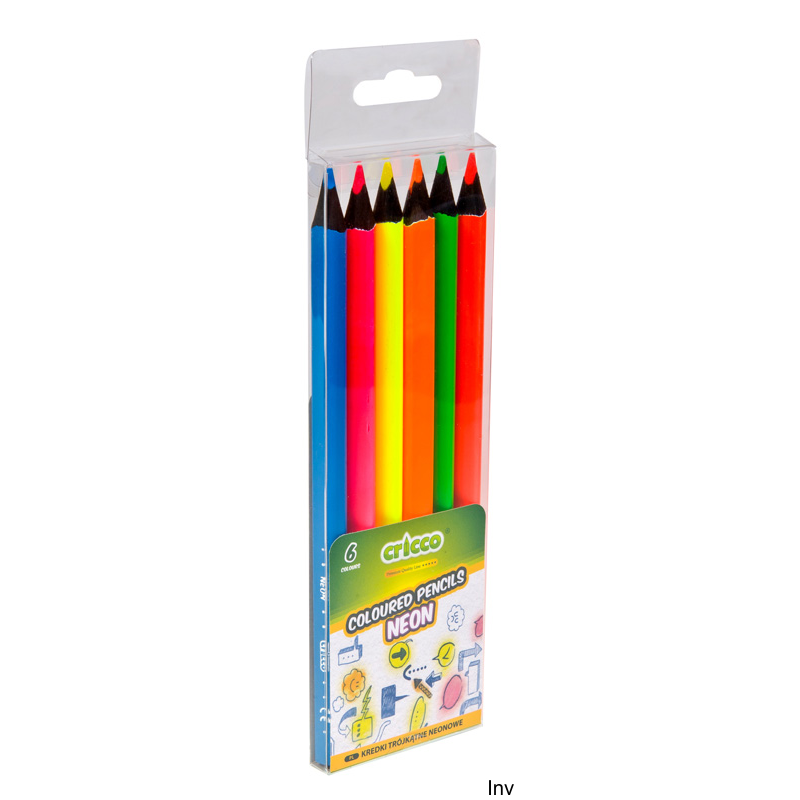 Kredki Cricco trójkątne 6 kolorów neonowych w etui BLACK WOOD JUMBO CR330W6 AX