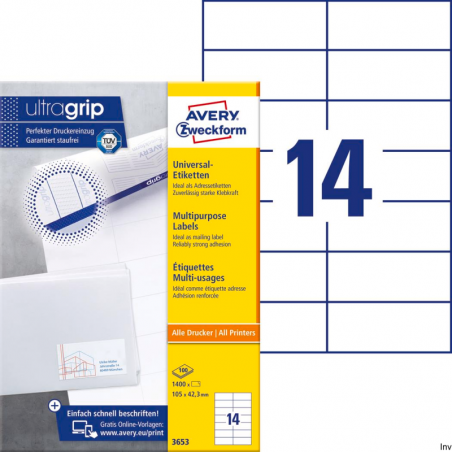 Etykiety uniwersalne Avery Zweckform 105x42,3 mm, 100 arkuszy, białe, do druku atramentowego i laserowego