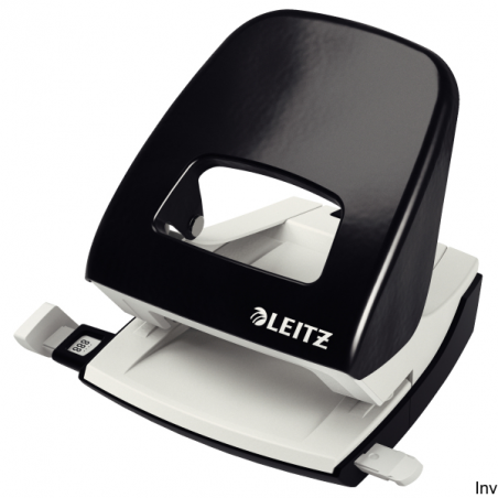 Dziurkacz Leitz 5008 czarny metalowy do 30 kartek z ogranicznikiem formatu A4, A5, A6, Folio, 8x8 cm