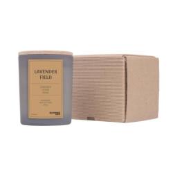 Świeca sojowa DONAU HOME, w szarym szkle, drewniana pokrywa i knot, Lavender Field, 200g
