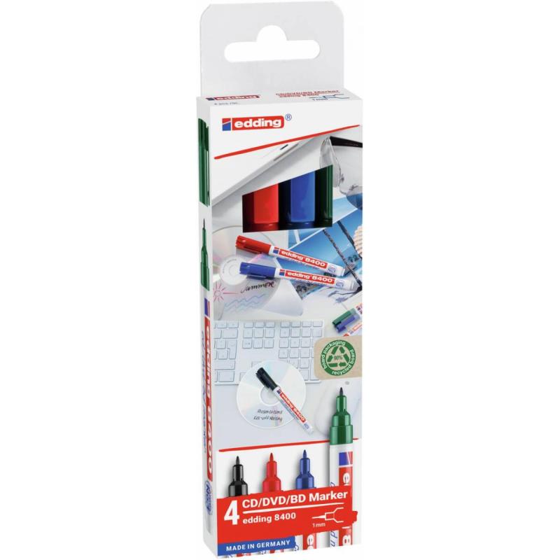 Marker do płyt CD/DVD/BD e-8400 EDDING, 0,5-1mm, 4 szt., mix kolorów