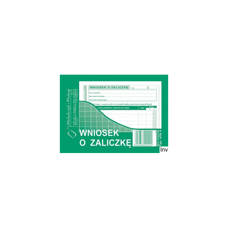 408-5 Wniosek o zaliczkę MICHALCZYK&PROKOP A6 40 kartek