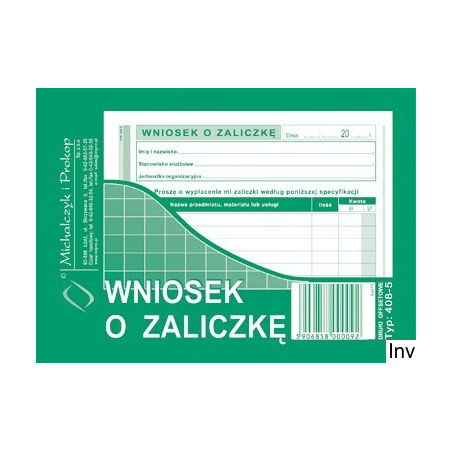 408-5 Wniosek o zaliczkę MICHALCZYK&PROKOP A6 40 kartek