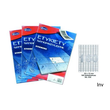 Etykiety samoprzylepne Grand 22x12 mm białe A4 do drukarek 150 sztuk