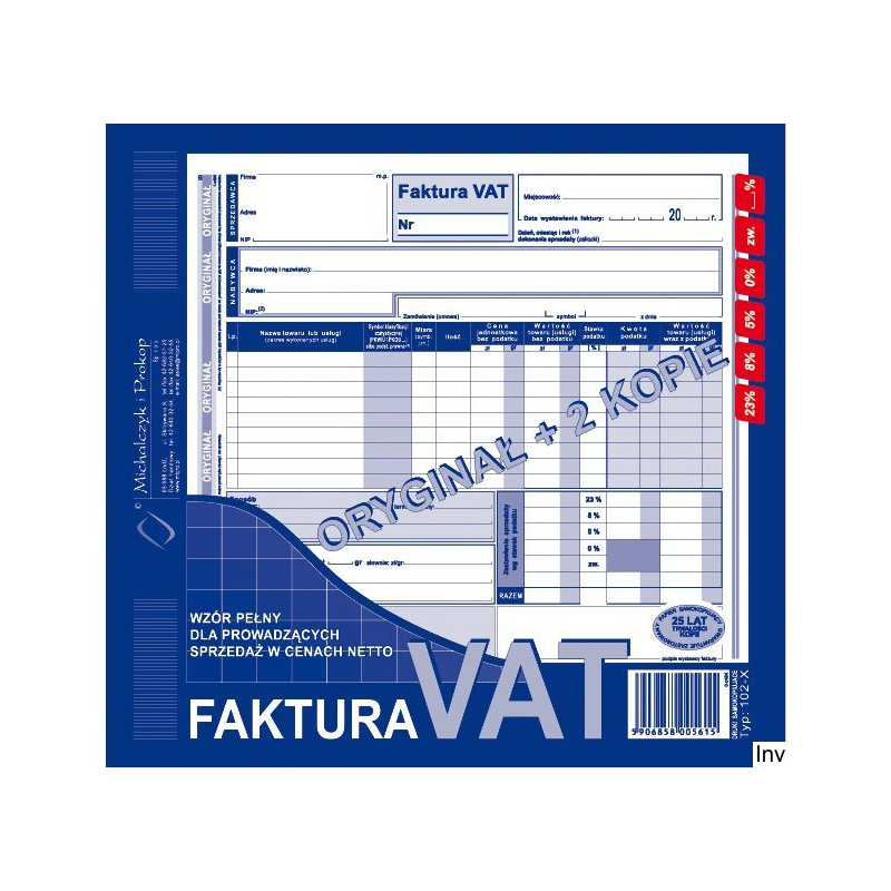 Faktura VAT wzór pełny A4 2/3 (z kopią) Michalczyk i Prokop