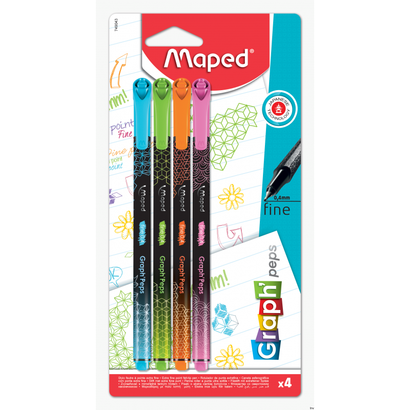 Cienkopis Maped GraphPeps Deco 0,4 mm 4 sztuki blister kolory fancy (błękitny, zielony, różowy, pomarańczowy)