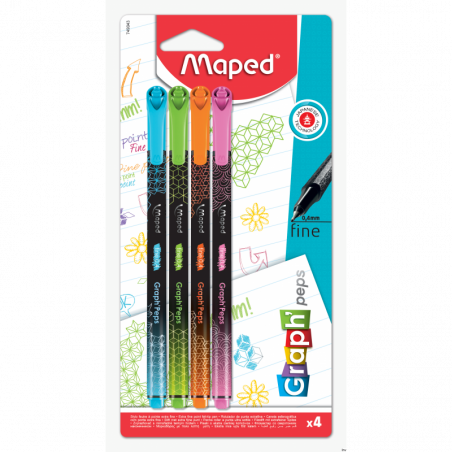 Cienkopis Maped GraphPeps Deco 0,4 mm 4 sztuki blister kolory fancy (błękitny, zielony, różowy, pomarańczowy)