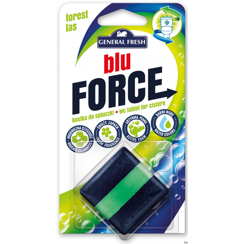 Kostka do WC General Fresh BLU FORCE 50g do spłuczki, myjąca i odświeżająca muszlę klozetową