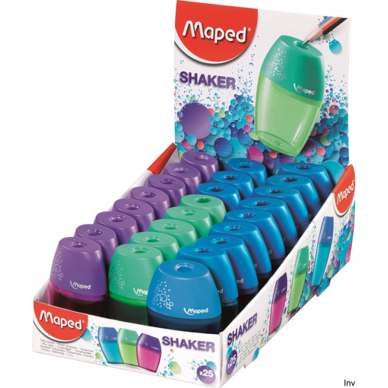 Temperówka plastikowa Shaker Maped 1 otwór, miks kolorów, pojemnik na ścinki, 25 sztuk