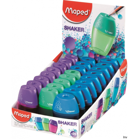 Temperówka plastikowa Shaker Maped 1 otwór, miks kolorów, pojemnik na ścinki, 25 sztuk