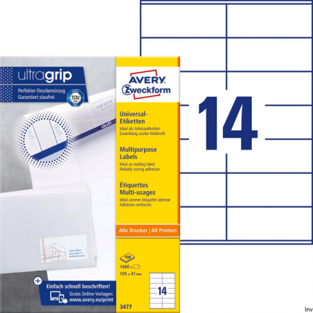 Etykiety uniwersalne Avery Zweckform 105 x 41 mm, 100 arkuszy, białe, do drukowania INKJET i LASER