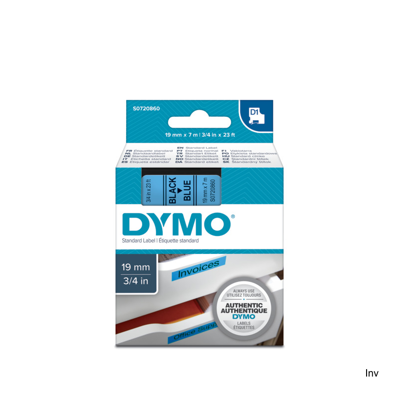 Taśma Dymo D1 19 mm x 7 m czarna / niebieska do drukarek etykiet