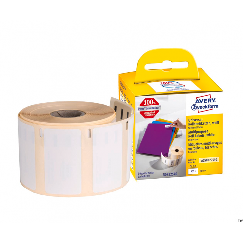 Etykiety uniwersalne Avery Zweckform 32x57 mm, białe, usuwalne, 500 sztuk w rolce