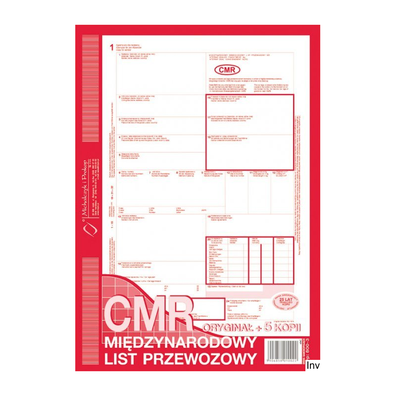 Michalczyk i Prokop CMR Międzynarodowy list przewozowy A4 78 kartek numerowany 1+5