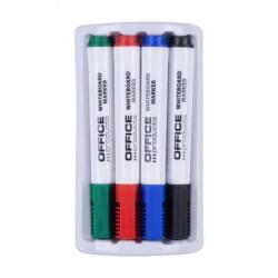 Zestaw 4 markerów z gąbką magnetyczną OFFICE PRODUCTS, do tablic suchościeralnych, mix kolorów