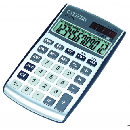 Kalkulator biurowy CITIZEN CPC-112 WB, 12-cyfrowy, srebrny, 120x72mm, z funkcją pierwiastka i obliczania procentów